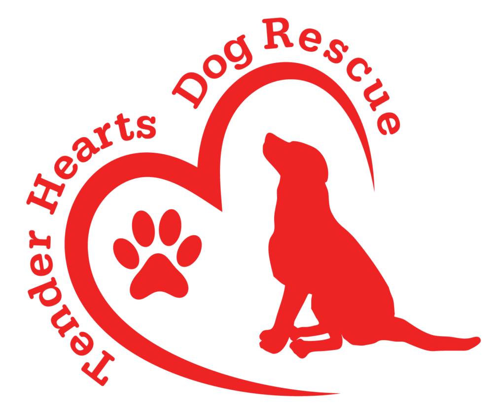 The logo in red of Tender Hearts Dog Rescue.