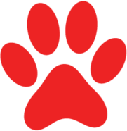 A cartoon red paw print.