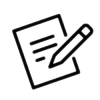 A black and white icon of a pencil writing on a piece of paper.