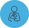 A black icon of a person holding a dog in their arms. The icon is inside of a blue circle.