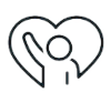 Black and white icon of a person waving inside of a large heart.