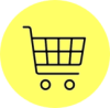 A black icon of a shopping cart. The icon is inside of a yellow circle.