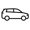 A black and white icon of the side profile of an SUV.